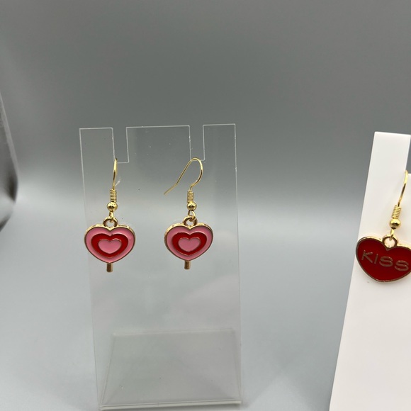 ❤️3/$8❤️ Heart-Shaped Red Earrings - Handmade #156 - Picture 3 of 5